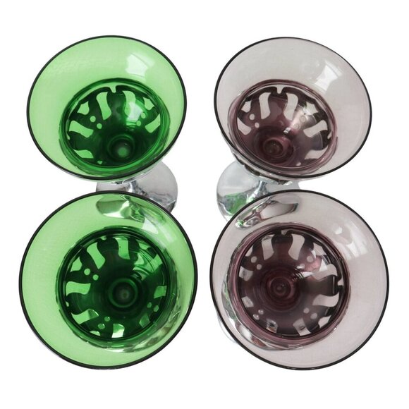 4 Vintage Cambridge Glass and Chrome Cordial Wine Glasses Barware Cocktail - Picture 5 of 6